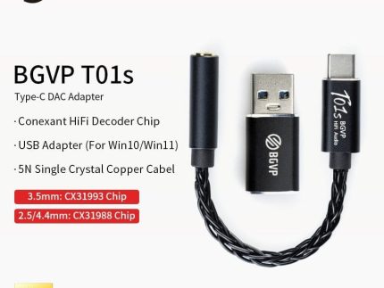 BGVP T01s Dac Decoding Audio HiFi Earphone Amplifier USB Type-C To 2.5/3.5/4.4 / Lightning To 3.5